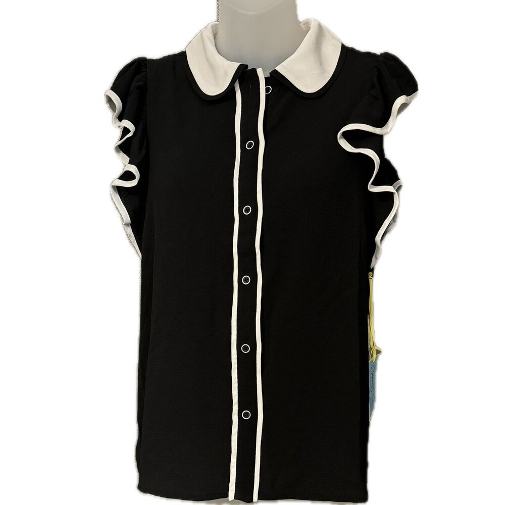 CeCe Nordstrom Flutter Sleeve Blouse Rich Black XS